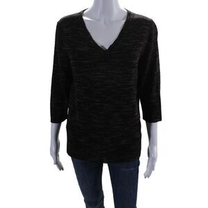 Duna Womens Half Sleeve V Neck Oversized Knit Top Shirt Gray Size Small